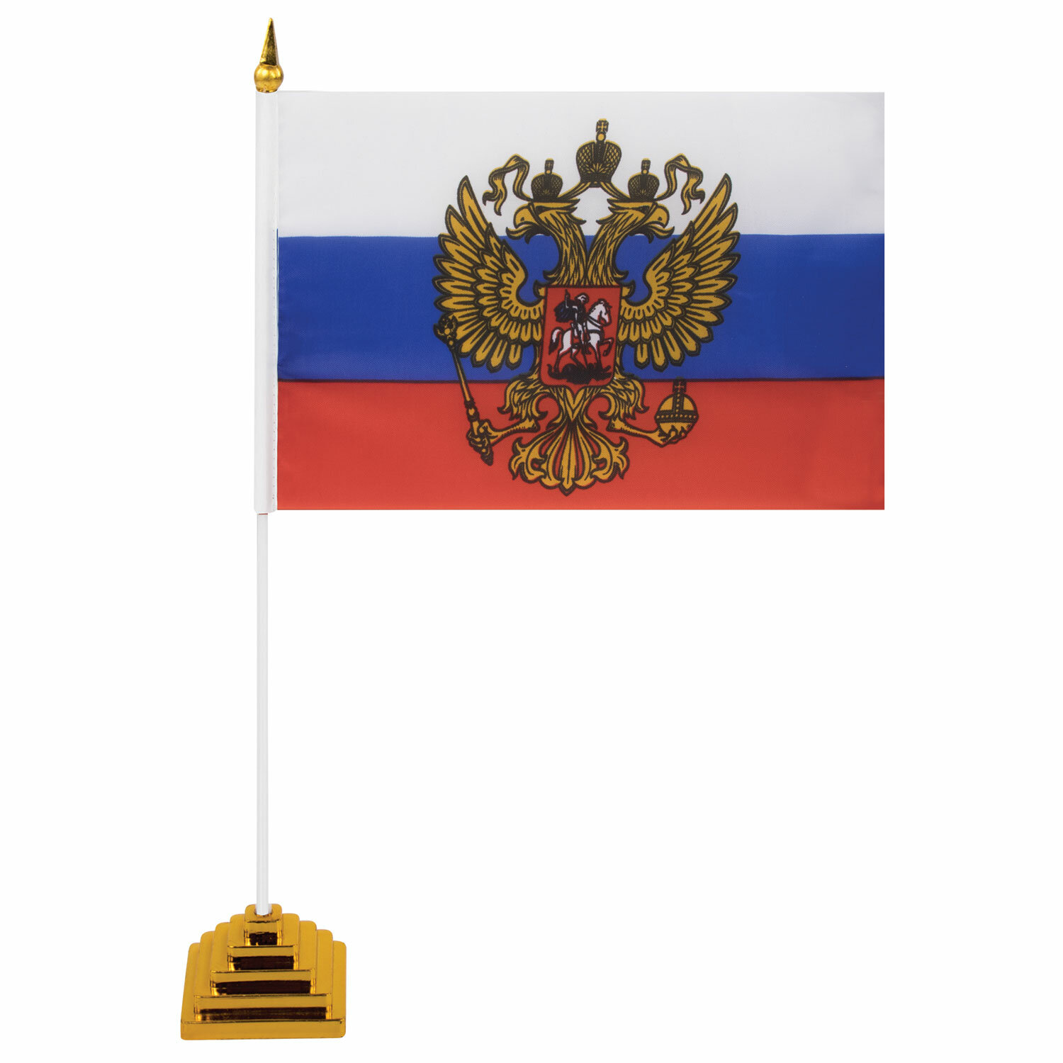 Флаг России с гербом 40*60 на палочке, шелк