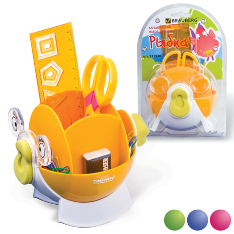 Канцелярский детский набор BRAUBERG "Рыбка", 4 предм, ассорти, блистер, 231936