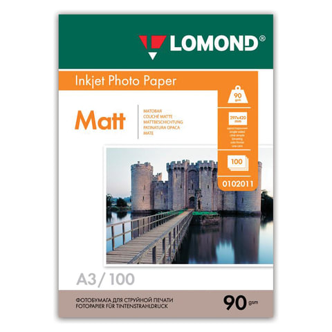 Фотобумага LOMOND для струйной печати, А3, 90 г/м2, 100 л., односторонняя, матовая, 0102011 Фотобумага LOMOND для струйной печати, А3, 90 г/м2, 100 л., односторонняя, матовая, 0102011
