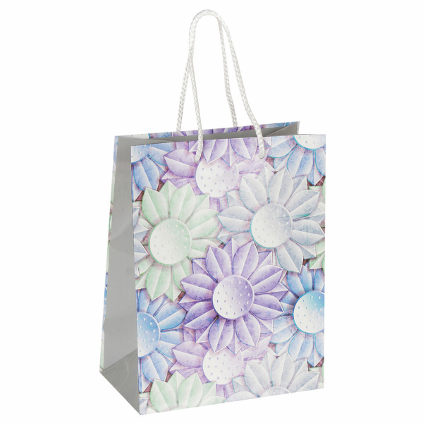 Пакет подарочный 17,8x9,8x22,9 см, ЗОЛОТАЯ СКАЗКА "Цветочная композиция", ламинированный