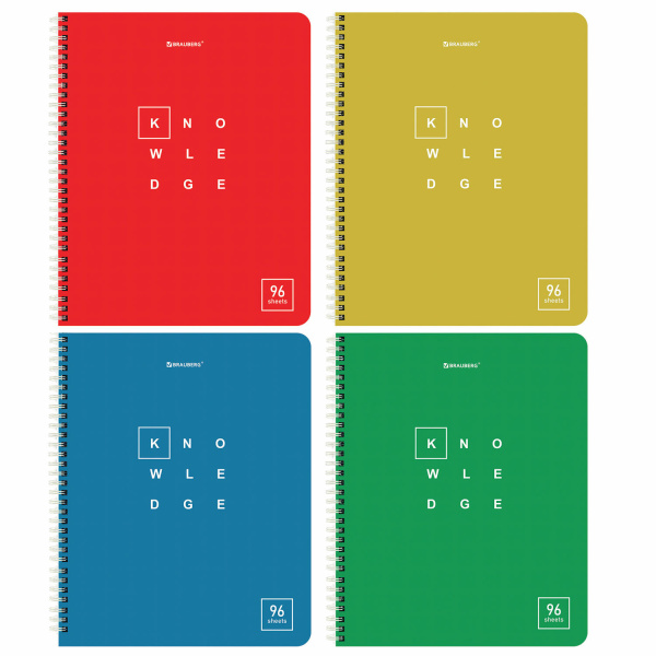 Тетрадь 96л. клетка на спирали BRAUBERG, обложка картон, "Knowledge" (микс в спайке)
