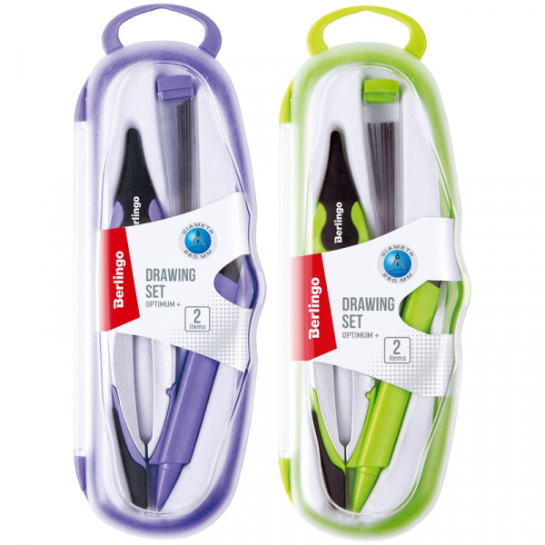 Готовальня Berlingo "Optimum +", 2 предмета, циркуль 135мм, пластиковый футляр DS_00202