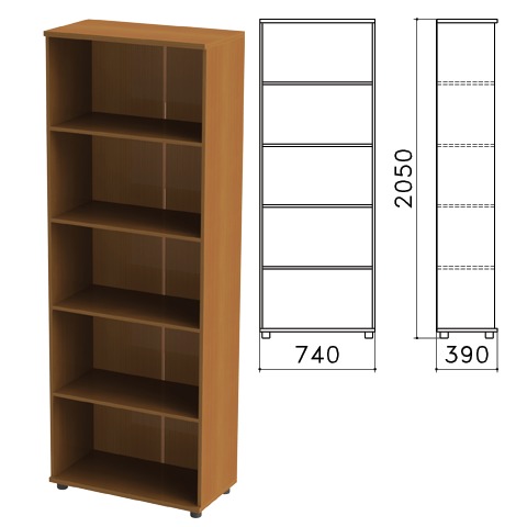Шкаф (стеллаж) "Монолит" (ш740*г390*в2050 мм), 4 полки, цвет орех