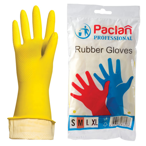 Перчатки хоз. резиновые PACLAN "Professional" с х/б напылением, размер M (средний), желтые, шк71640 