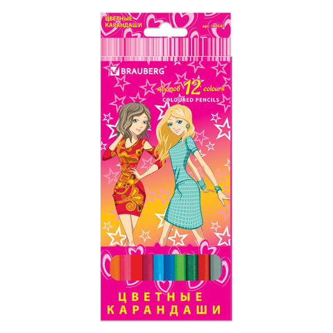 Карандаши цветные BRAUBERG "Pretty Girls" (Подружки), 12 цв., заточенные Карандаши цветные BRAUBERG "Pretty Girls" (Подружки), 12 цв., заточенные