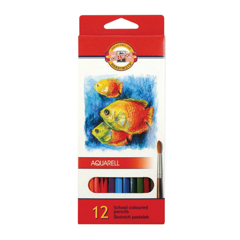 Карандаши цветные акварельные KOH-I-NOOR "Fish", 12 цветов, грифель 3 мм, заточенные, европодвес, 37