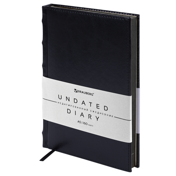 Ежедневник недатированный А5 (138*213мм) BRAUBERG "FLAME", под кожу, 160л., черный, чер.срез