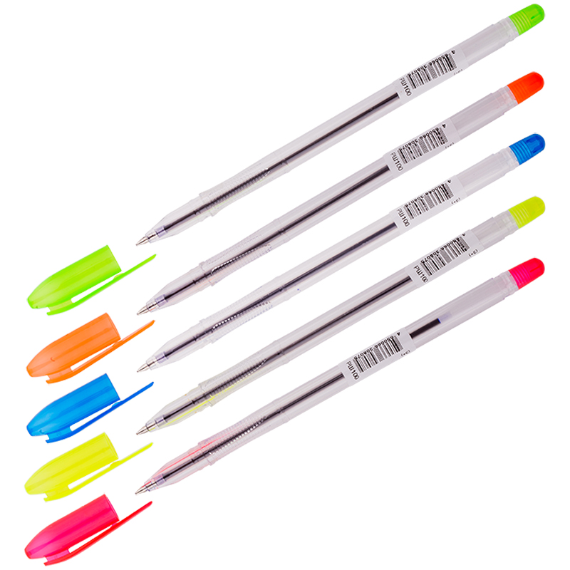 Ручка шариковая Стамм "VeGa Neon" синяя, 0,7 мм, прозрачный корпус