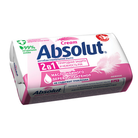 Мыло туалетное 90г ABSOLUT "Нежное", антибакт. с маслом чайного дерева, 2321