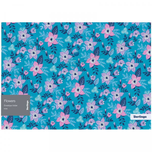 Папка-конверт на кнопке Berlingo "Flowers", 180мкм, с рисунком EFb_A4501