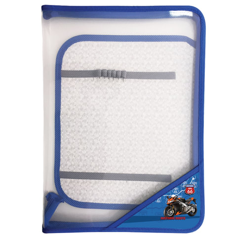 Папка для труда А4,  пластиковая с откидной планкой, молния вокруг, мальчик, Мотоцикл, ПТР-2108