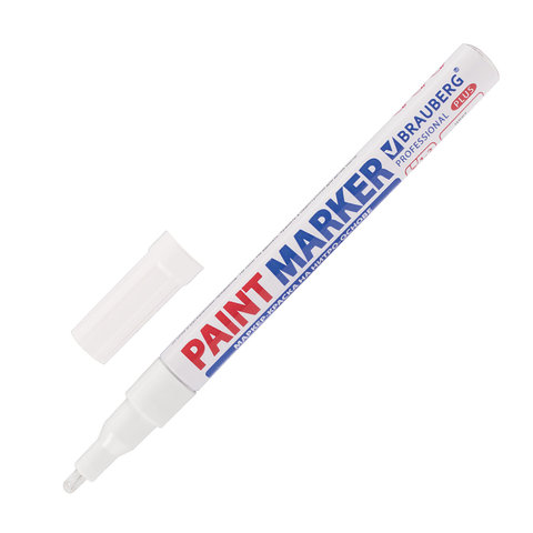 Маркер-краска лаковый (paint marker) 2 мм, БЕЛЫЙ, НИТРО-ОСНОВА, алюминиевый корпус, BRAUBERG PROFESS
