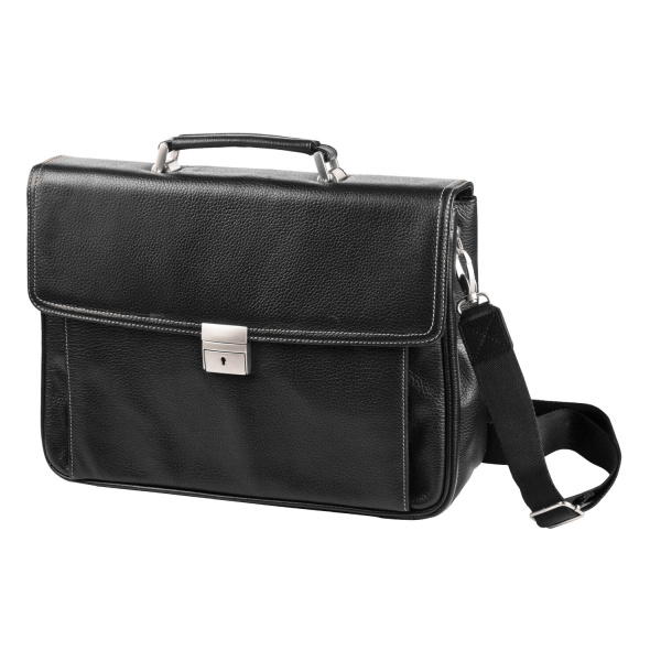 Портфель из натуральной кожи, замок, 380х270х120мм, черный, 2-237