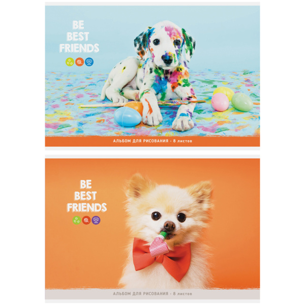 Альбом для рисования А4  8л., на скрепке ArtSpace "Питомцы. Bright friends", обложка-офсет