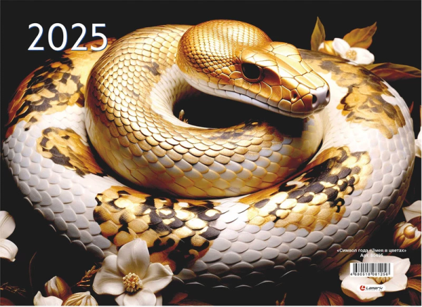 Календарь квартальный 2025г, 3 блока 3 гребня бегунок, Lamark - "Змея в цветах", 292*650мм