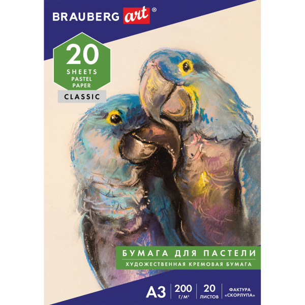 Папка для пастели А3 297*420мм, 20л. BRAUBERG тон.бум.(слон.кость) ГОЗНАК "Скорлупа" 200г/м,126304