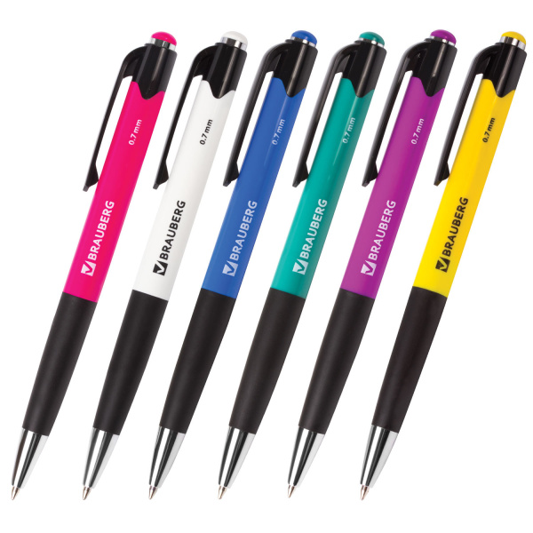 Ручка шариковая BRAUBERG автомат. "Concept", корп ассорти, толщ.письма 0,7мм, рез.держ,141156,син