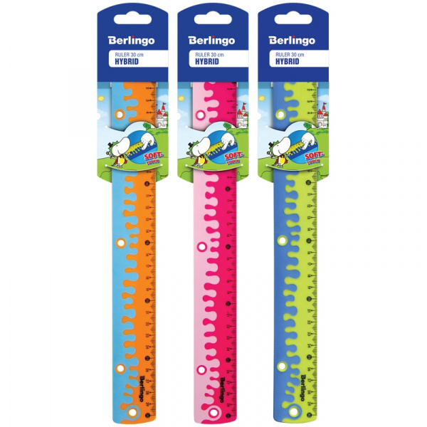 Линейка 30см Berlingo "Hybrid", пластиковая, нескользящая, ассорти, европодвес PR_30030