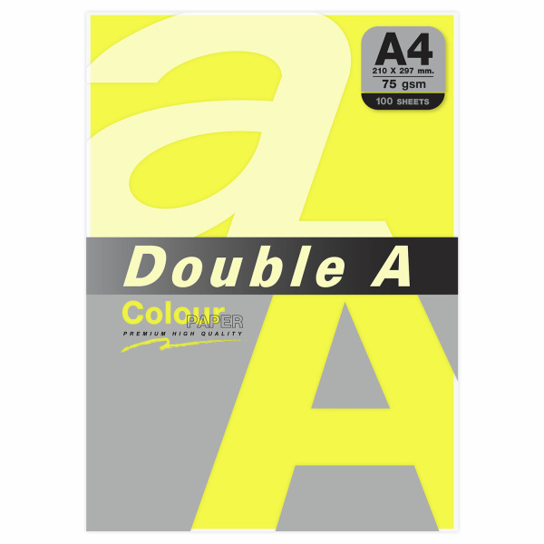 Бумага цветная DOUBLE A, А4, 75 г/м2, 100 л., неон, желтая 