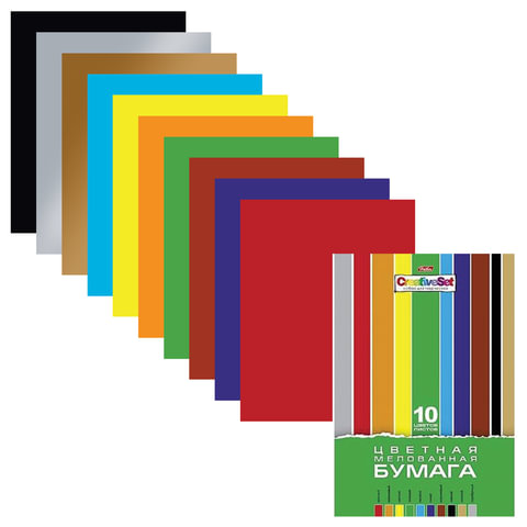 Цветная бумага А4 мелов, 10 л 10 цв, в папке, HATBER "Creative", 195х280 мм, 10Бц4м 05930, N050842 Цветная бумага А4 мелов, 10 л 10 цв, в папке, HATBER "Creative", 195х280 мм, 10Бц4м 05930, N050842