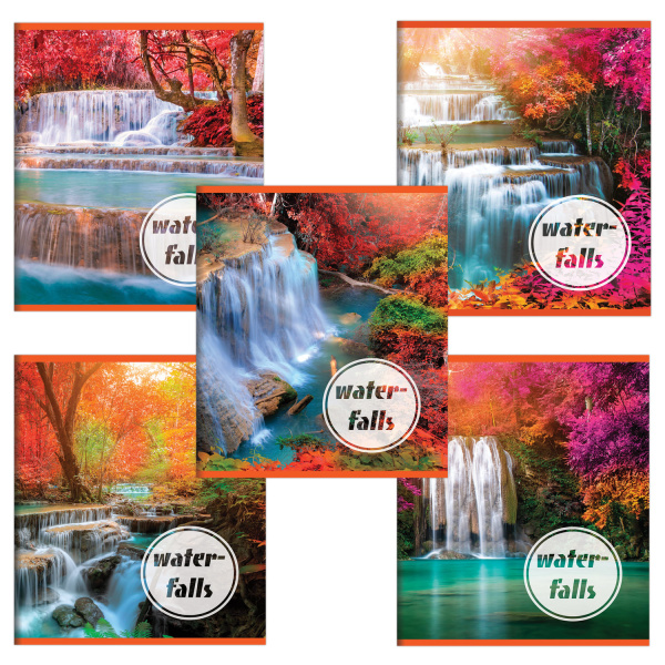 Тетрадь 48л. клетка BRAUBERG, обложка картон, ВОДОПАДЫ