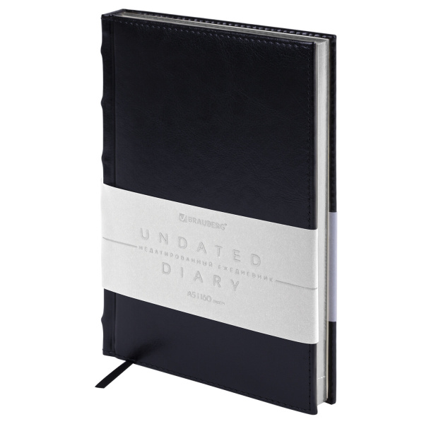 Ежедневник недатированный А5 (138×213мм) BRAUBERG "FLAME", под кожу, 160 л., черный, серебряный срез
