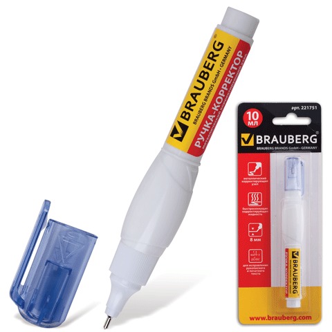 Ручка-корректор BRAUBERG 10мл, металл. наконечник, в блистере, 221751