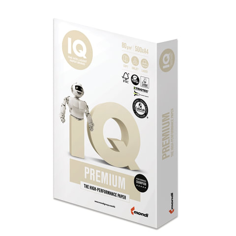 Бумага IQ PREMIUM, А4, 80 г/м2, 500 л., класс "А+" Австрия, белизна 169% (CIE)