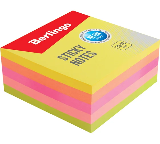 Блок самоклеящийся Berlingo 76*76мм 400л., 5 неоновых цветов