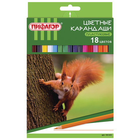 Карандаши цветные ПИФАГОР "ЛЕСНЫЕ ЖИТЕЛИ", 18 цв., пластиковые, классические заточенные, 181335
