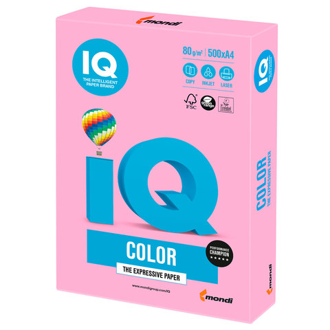 Бумага IQ (АйКью) color, А4, 80 г/м2, 500 л., неон розовая, NEOPI