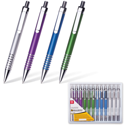 Ручка шариковая BRAUBERG бизнес-класса "XL" корпус ассорти, серебр. детали, 1мм, 141432, синяя