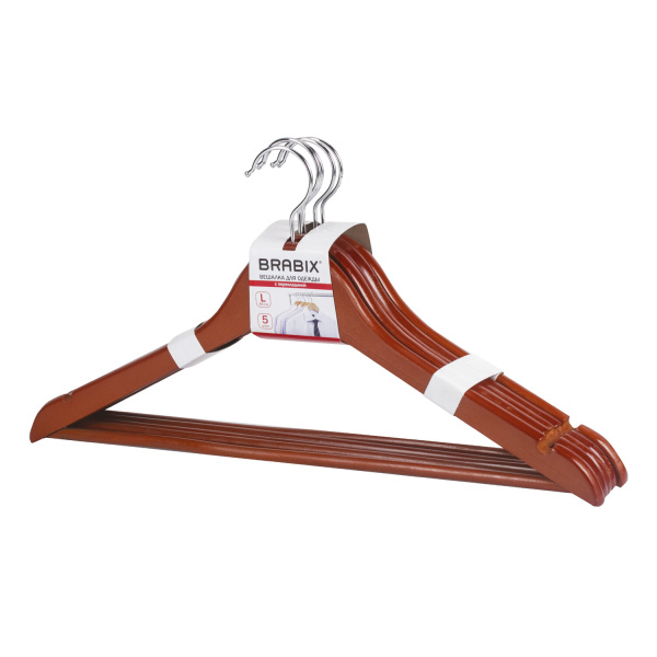 Вешалки-плечики р. 48-50 ЛАЙМА, комплект 5шт, дерево, перекладина, 45см, цвет вишня