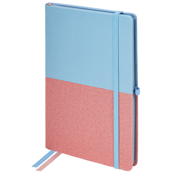 Блокнот А5 148х218мм BRAUBERG DUO под кожу с резинкой, 80л, клетка, голубой/розовый, 113432