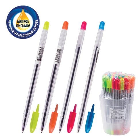 Ручка шариковая масляная СТАММ "VeGa", корпус ассорти, толщ. письма 0,7мм, РШ100 ,синяя