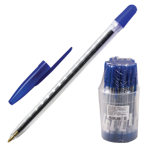 Ручка шариковая СТАММ "111", корпус прозрачный, толщина письма 1мм, РС01, синяя