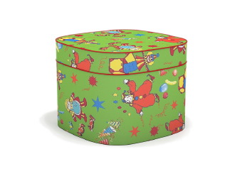 Пуфик детский. Обивка - флок с рисунком. Габариты (ШхГхВ): 330х300х240мм.