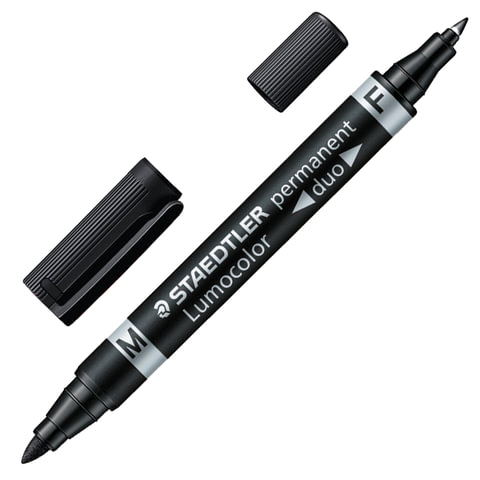 Маркер перманентный STAEDTLER (Германия) "Lumocolor duo", двусторонний, 0,6/1,5 мм, черный, 348-9