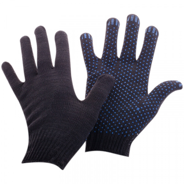 Перчатки х/б OfficeClean 10 класс, стандарт,с точ. ПВХ, 4 нитки, черный, 43-45г, 116текс