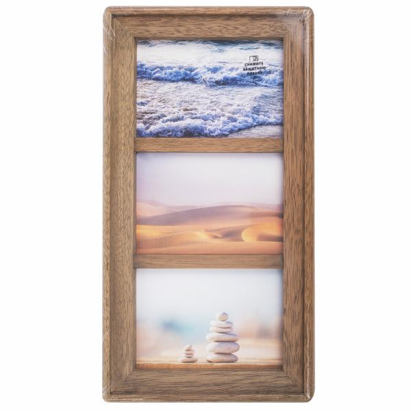 Рамка 20х35,5см дерево манговое BRAUBERG LOFT TRINITY, 3 фото 10х15см, акрил