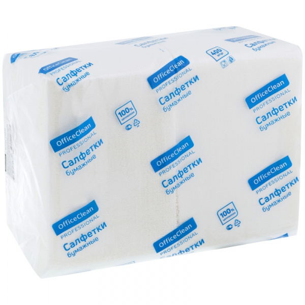 Салфетки бумажные OfficeClean Professional "Profi Pack", 1 слойн., 24*24см, белые, 400шт.