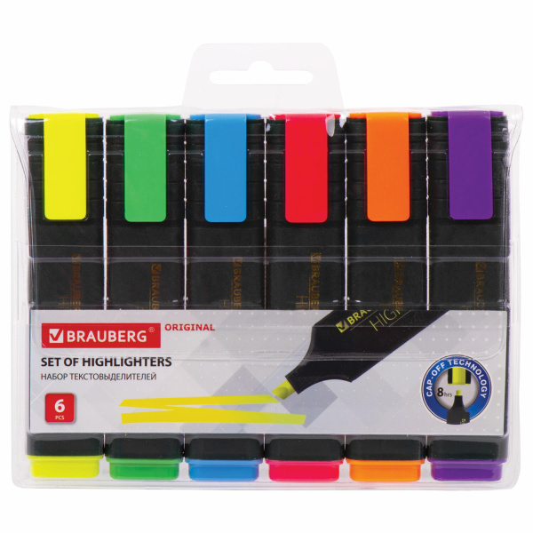 Текстовыделитель BRAUBERG "ORIGINAL", ассорти, линия 1-5 мм
