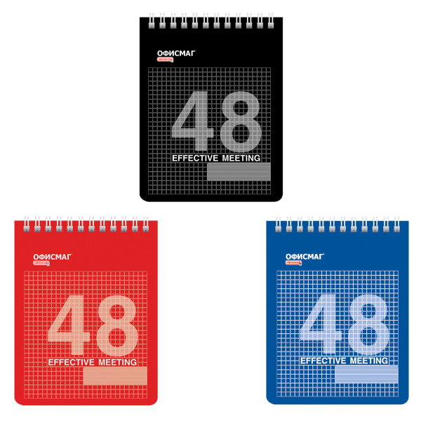 Блокнот А6 108х146 мм, 48 л., гребень, мелованная картонная обложка, клетка, ОФИСМАГ