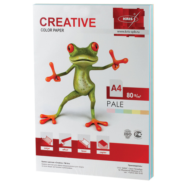 Бумага CREATIVE color (Креатив) А4, 80г/м, 250 л. (5 цв.х50л.) цветная пастель, БПpr-250r, ш/к 40884