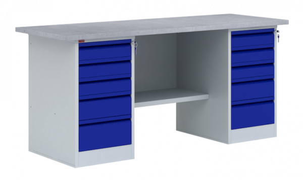 Двухтумбовый металлический верстак ВП-6/1.6 860х1600х685 мм