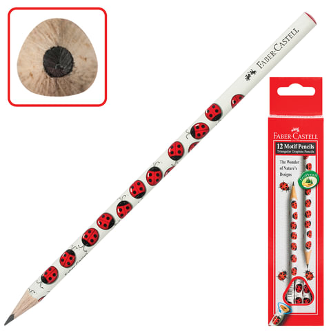Карандаш чернографитный FABER-CASTELL, 1 шт., "Triangular", B, корпус с рисунком божьей коровки, 118