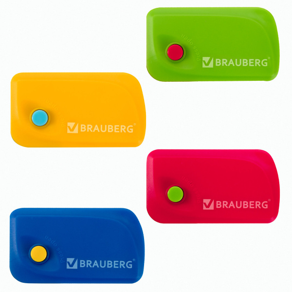 Резинка стирательная BRAUBERG "Momento" в пластиковом футляре, выкидная, в дисплее, ассорти, 223594