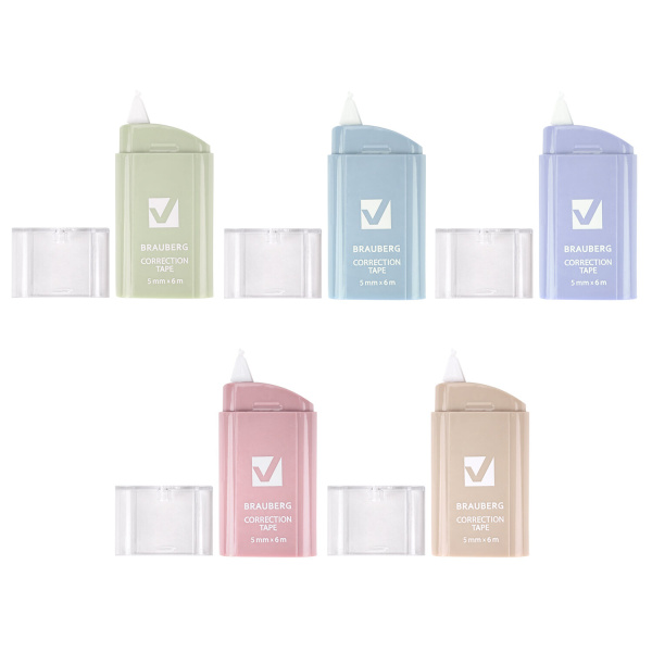 Корректирующая лента BRAUBERG COMPACT PASTEL, 5мм х 6 м, корпус ассорти, блистер