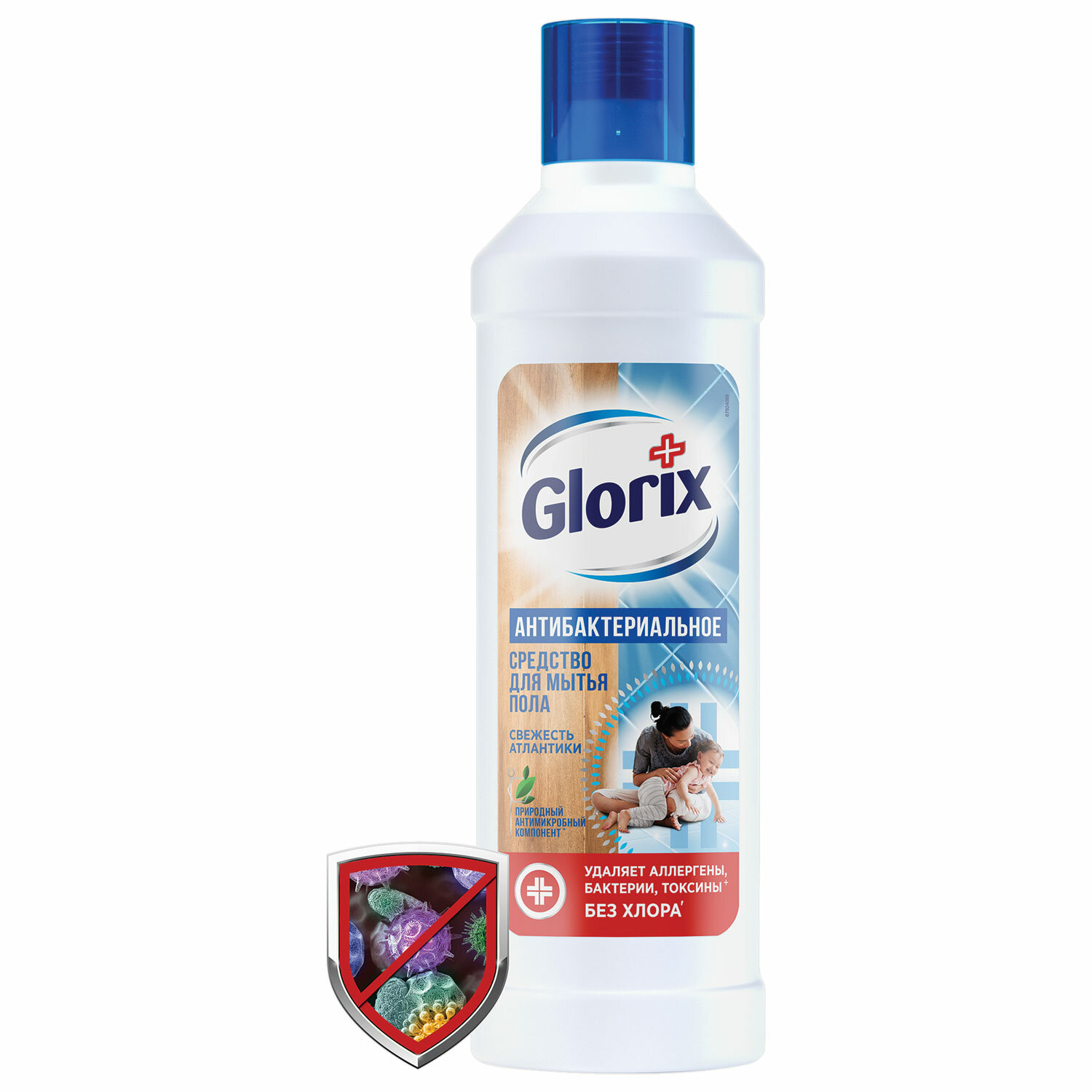 Средство для мытья пола GLORIX (Глорикс) 1000мл, "Свежесть атлантики", дезинфицирующее, ш/к 62079