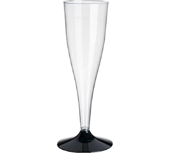 Бокал одноразовый 150 мл для шампанского "Конус" пластиковый, черная низкая ножка, ВЗЛП, 1010П/Ч